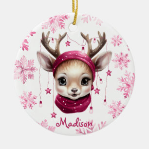 Rosa Reindeer Personlig Kids Mugg Julgransprydnad Keramik