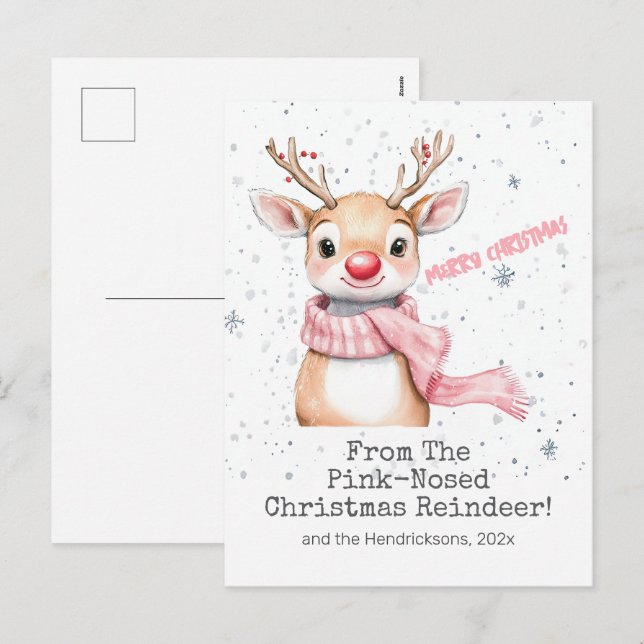 Rosa Reindeers julkort Helg Vykort (Fram/baksida)