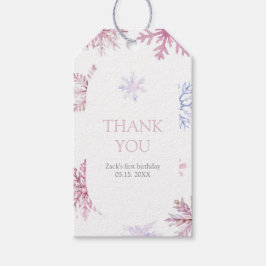 Rosa rektangulär snöflinga presenttagg presentetikett
