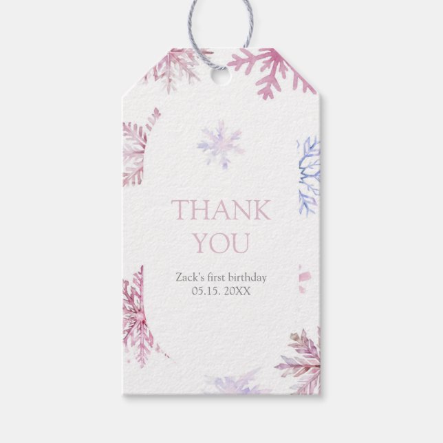Rosa rektangulär snöflinga presenttagg presentetikett (Framsidan)