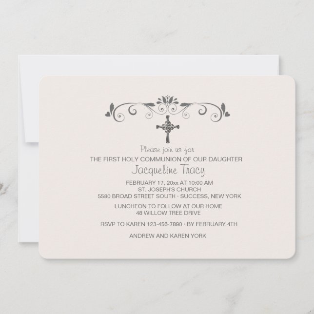 Rosa religiös inbjudan för söt unge (Framsida)