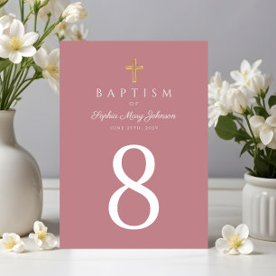 Rosa Religiösa Kor Girl Baptism Bordsnummer