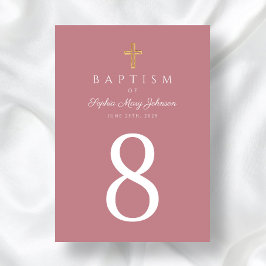 Rosa Religiösa Kor Girl Baptism Bordsnummer