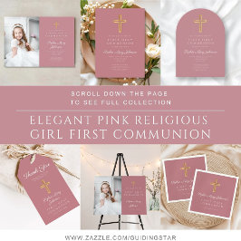 Rosa Religiösa Kor Girl First Communion Presentetikett