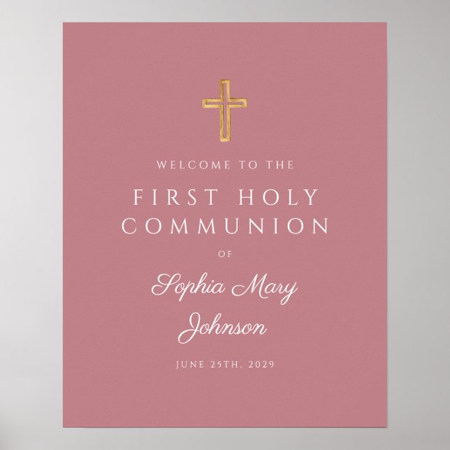 Rosa Religiösa Kor Girl First Communion Välkommen Poster (Framsidan)