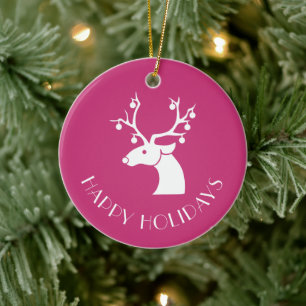 Rosa ren GLAD JUL Personligt namn Julgransprydnad Keramik