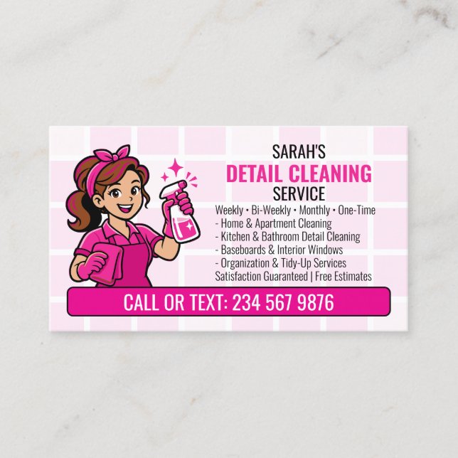 Rosa renging QR-figur städhjälp Visitkort (Framsida)