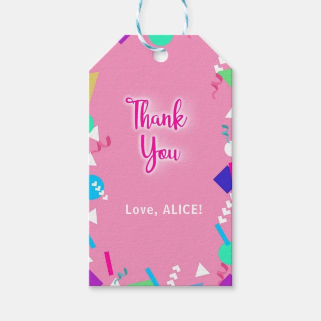 Rosa Retro 80s Mönster Birthday Gift Märkres Presentetikett (Framsidan)