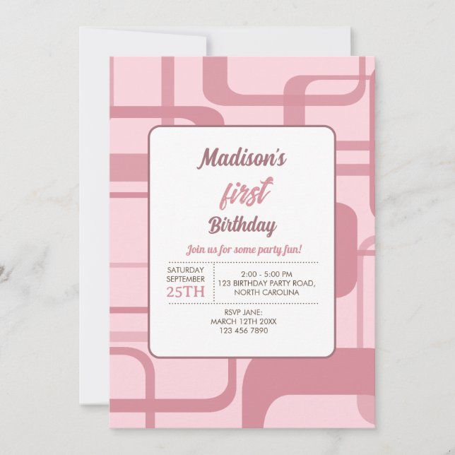 Rosa Retro Abstrakt Mönster Inbjudningar (Framsida)