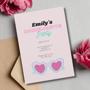 Rosa Retro Bachelorette-partiets inbjudan till Int