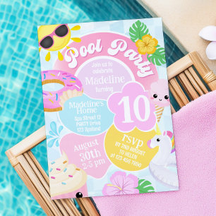 Rosa Retro Bassäng Party födelsedagsinbjudan Inbjudningar