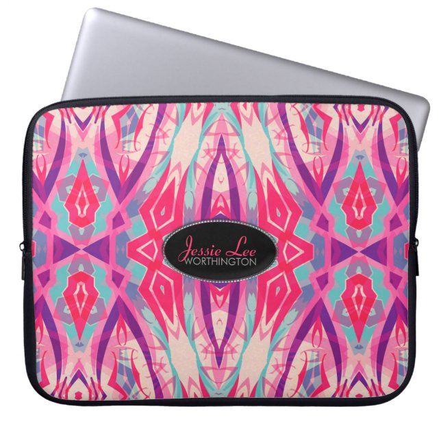Rosa Retro Batik Fusion Design Laptop sleeve (Framsidan)