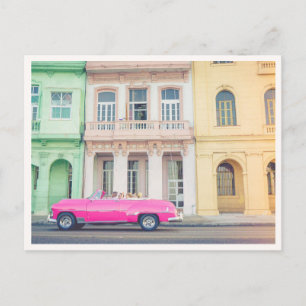 Rosa Retro Bil Havanna Kuba på Malecon Foto Vykort
