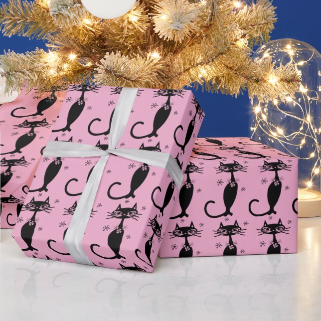 ROSA RETRO BLACK CAT CHRISTMAS WRAPPP PAPPER PRESENTPAPPER (Helgdagar)