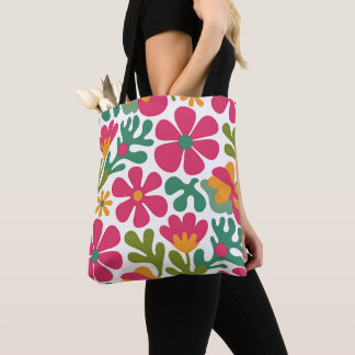 Rosa Retro Blommig Groovy Mönster Tygkasse