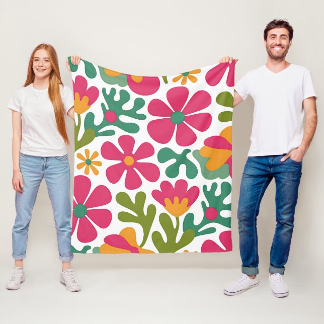 Rosa Retro Blommig Groovy Sömlös Mönster Fleecefilt (På plats)