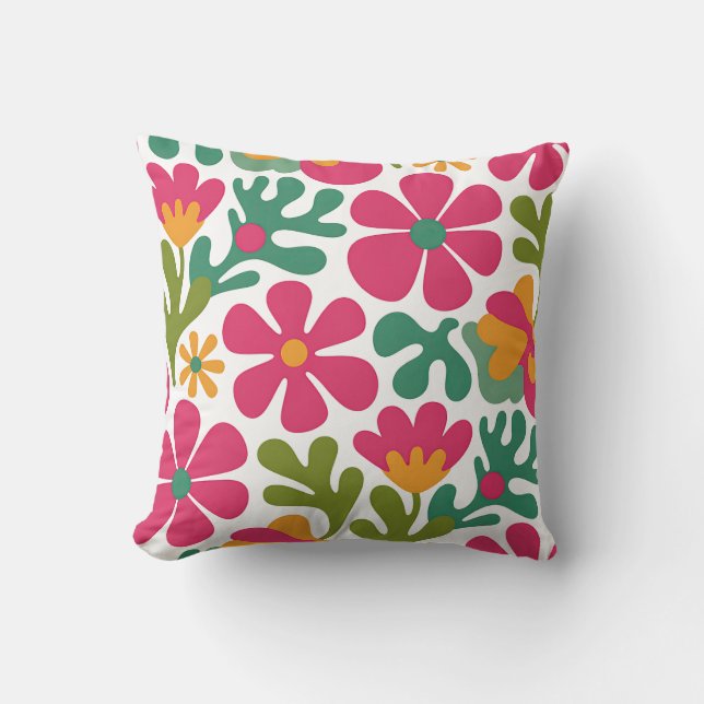 Rosa Retro Blommig Groovy Sömlös Mönster Kudde (Framsida)