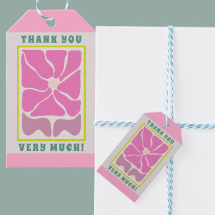 Rosa Retro Blommiga Tacksamt Presentetiketter