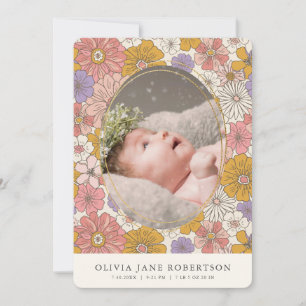 Rosa Retro Blommigt Girl Birth Notice Inbjudningar