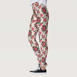 Rosa Retro-Blommigten  P God jul Leggings