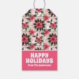 Rosa Retro-Blommigten  P God jul Presentetikett