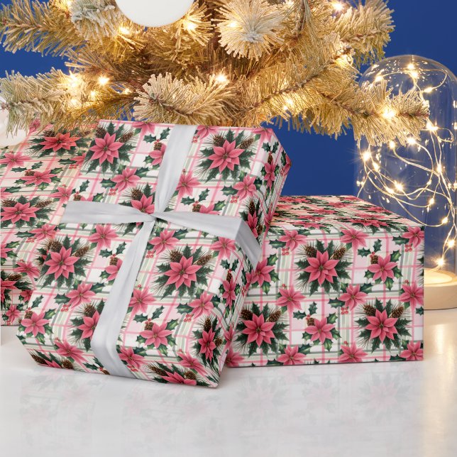 Rosa Retro-Blommigten  P God jul Presentpapper (Helgdagar)