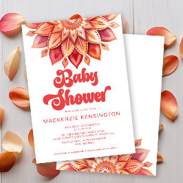 Rosa Retro Boho Modern hippie Baby Shower Inbjudningar