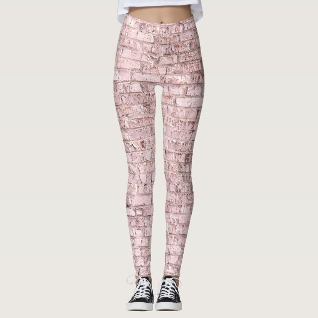 Rosa Retro Brick: Mättad Abstrakt Leggings (Framsida)