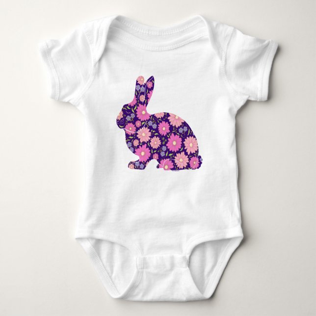 Rosa Retro bunny kanin och blommor T Shirt (Framsida)