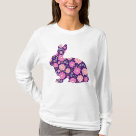 Rosa Retro bunny kanin och blommor T Shirt