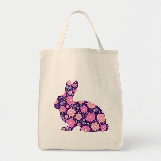 Rosa Retro bunny kanin och blommor Tygkasse (Framsidan)