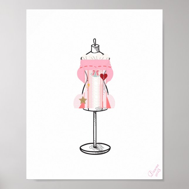 Rosa Retro Bustier Corset Painting-teckning Poster (Framsidan)