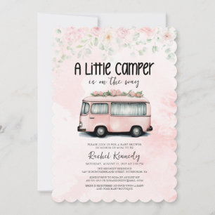 Rosa Retro Camper A Little Camper Baby Shower Inbjudningar