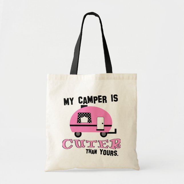 Rosa Retro Camper Tote Bag Tygkasse (Framsidan)