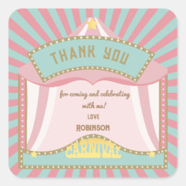 Rosa Retro Carnival-födelsedagsinbjudningar Fyrkantigt Klistermärke