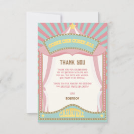 Rosa Retro Carnival-födelsedagsinbjudningar Tack Kort