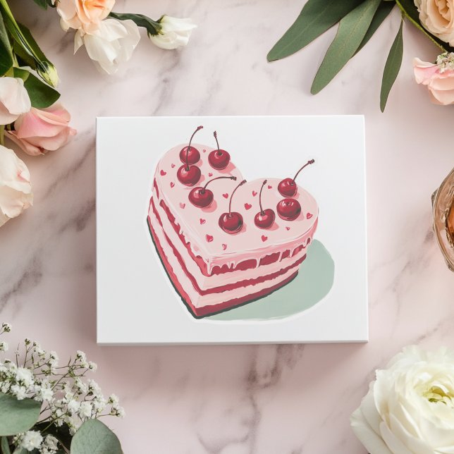 Rosa Retro Cherry Cake Hjärtan Klistermärken (Skapare uppladdad)