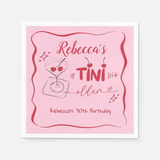 Rosa Retro Cherry Tini Lite Äldre Pappersservett (Framsidan)