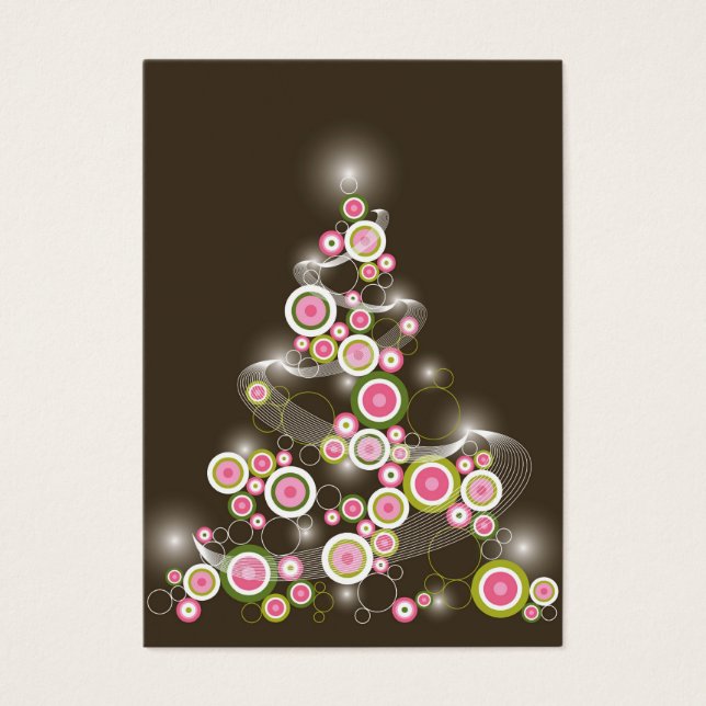 Rosa Retro Circles Julgran Mini-inbjudan Visitkort (Framsidan)