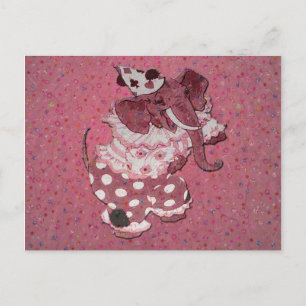 Rosa Retro Circus Elephant-vykort Vykort