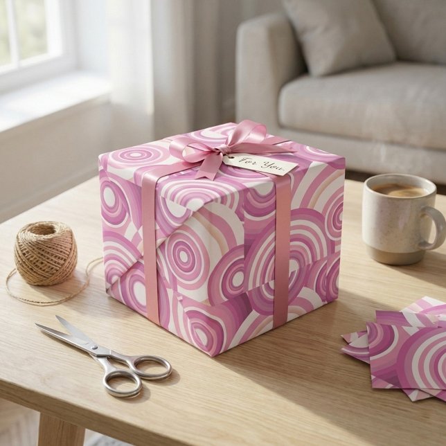 Rosa Retro Cirklar Mönster Presentpapper (Skapare uppladdad)