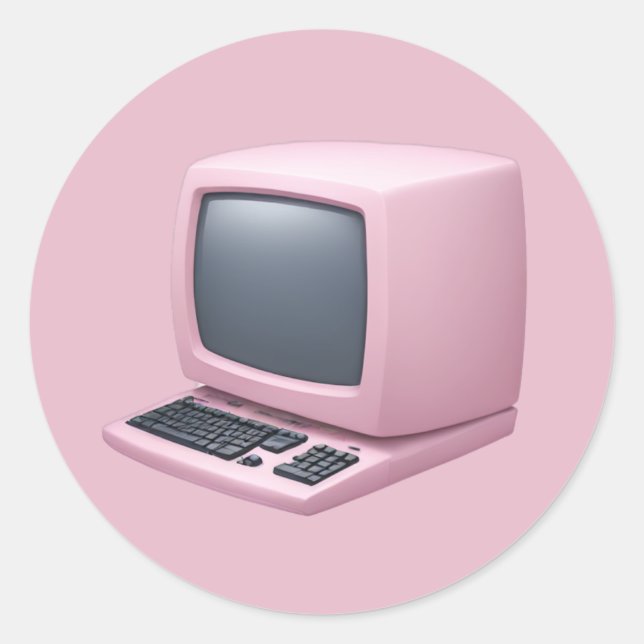 Rosa Retro Computer Emoji Runt Klistermärke (Framsida)