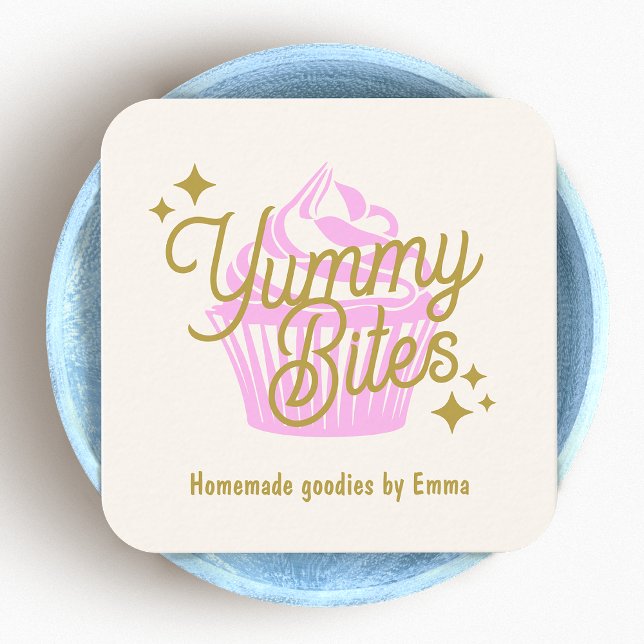 Rosa Retro Cupkaka Baker Fyrkantigt Visitkort (Skapare uppladdad)