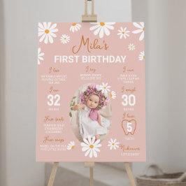 Rosa Retro-Daisy 1:a milstolpen på födelsedagen Poster