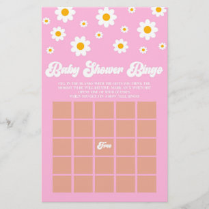 Rosa Retro Daisy Bingo Baby Shower-spel Brevpapper