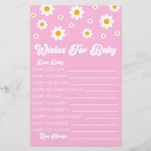 Rosa Retro Daisy Önskemål för babyvisningsaktivite Brevpapper