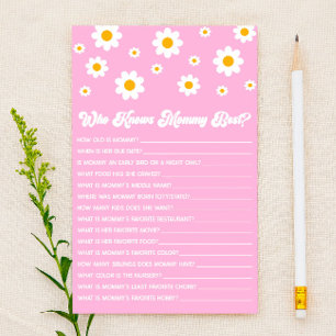 Rosa Retro-Daisy som känner till Mamma Baby Shower Brevpapper