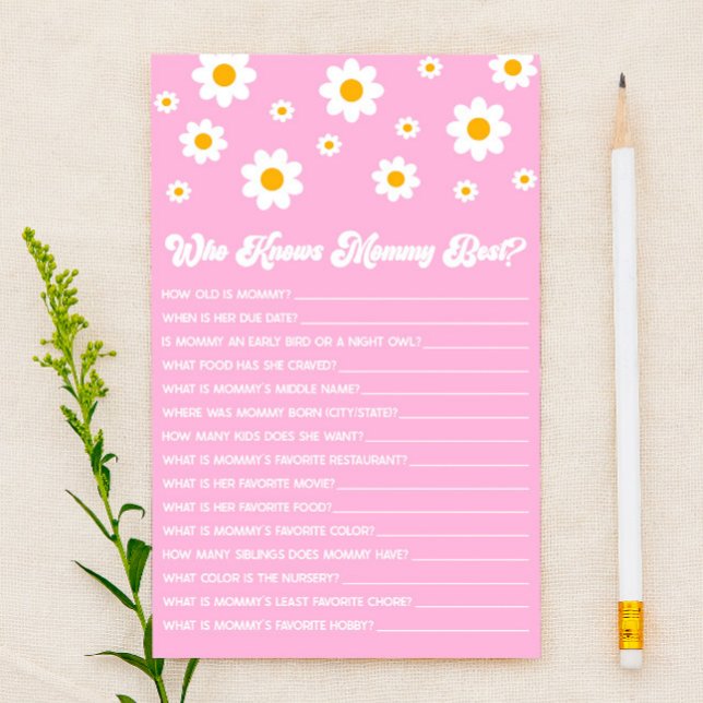 Rosa Retro-Daisy som känner till Mamma Baby Shower Brevpapper (Skapare uppladdad)