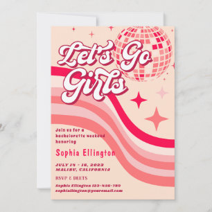 Rosa Retro Disco 70's Bachelorette Helg Inbjudningar