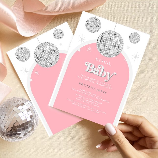 Rosa Retro Disco BABY, inbjudan till babyvisningsp (Skapare uppladdad)